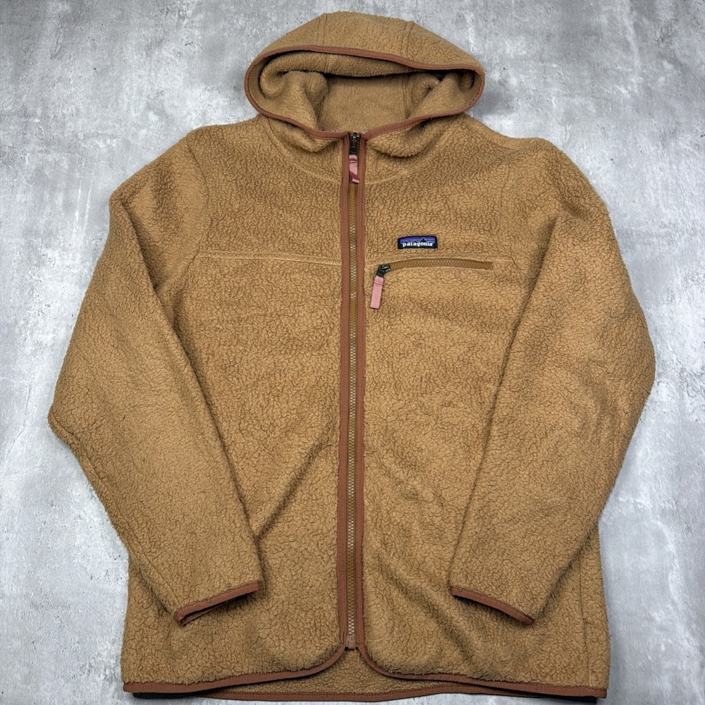 Patagonia Tan Brown Hooded Fleece Jacket